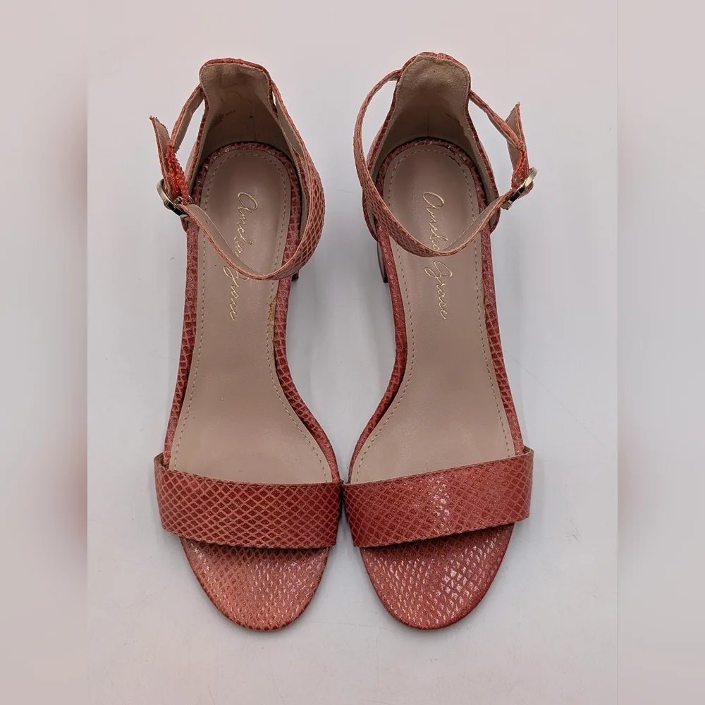 Amelia Grace Tacee Women Size US 6.5M|EU 37 Coral Block Heel Ankle Strap Sandal